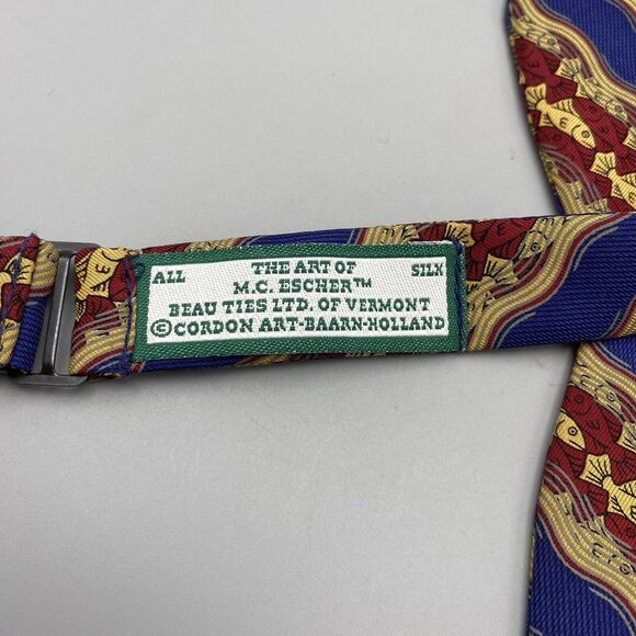 Men's Silk Bowtie The Art Of M.C.‎ Escher Beau Ties Of Vermont Fish Blue Red - Picture 4 of 4